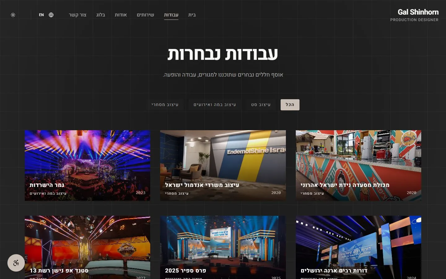 עמוד העבודות עם סינון לפי קטגוריה